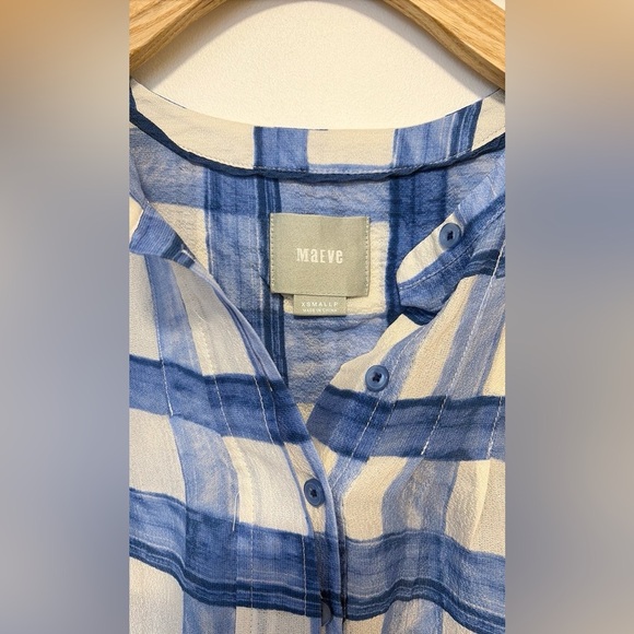 Maeve Anthropologie silk Blue White Plaid Tierra Buttondown , sz : XS - Picture 5 of 11